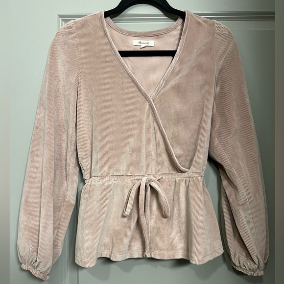 Madewell Corduroy Tie-Front Faux-Wrap Top Sz XS in Warm Sandstone - Picture 2 of 7
